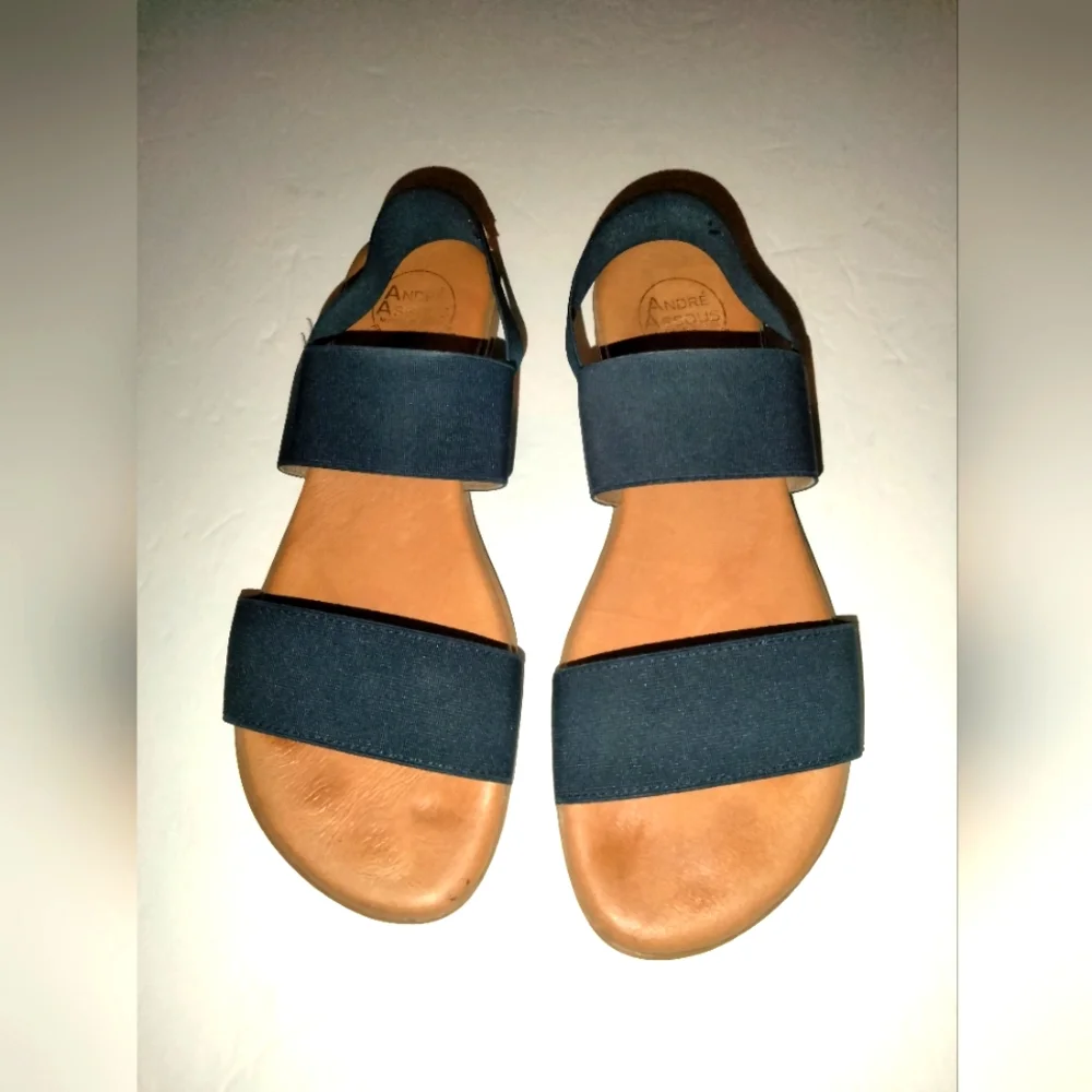 Andre Assous (Size 10) Navy Nigella Elastic Sling Back Open Toe Leather Sandals